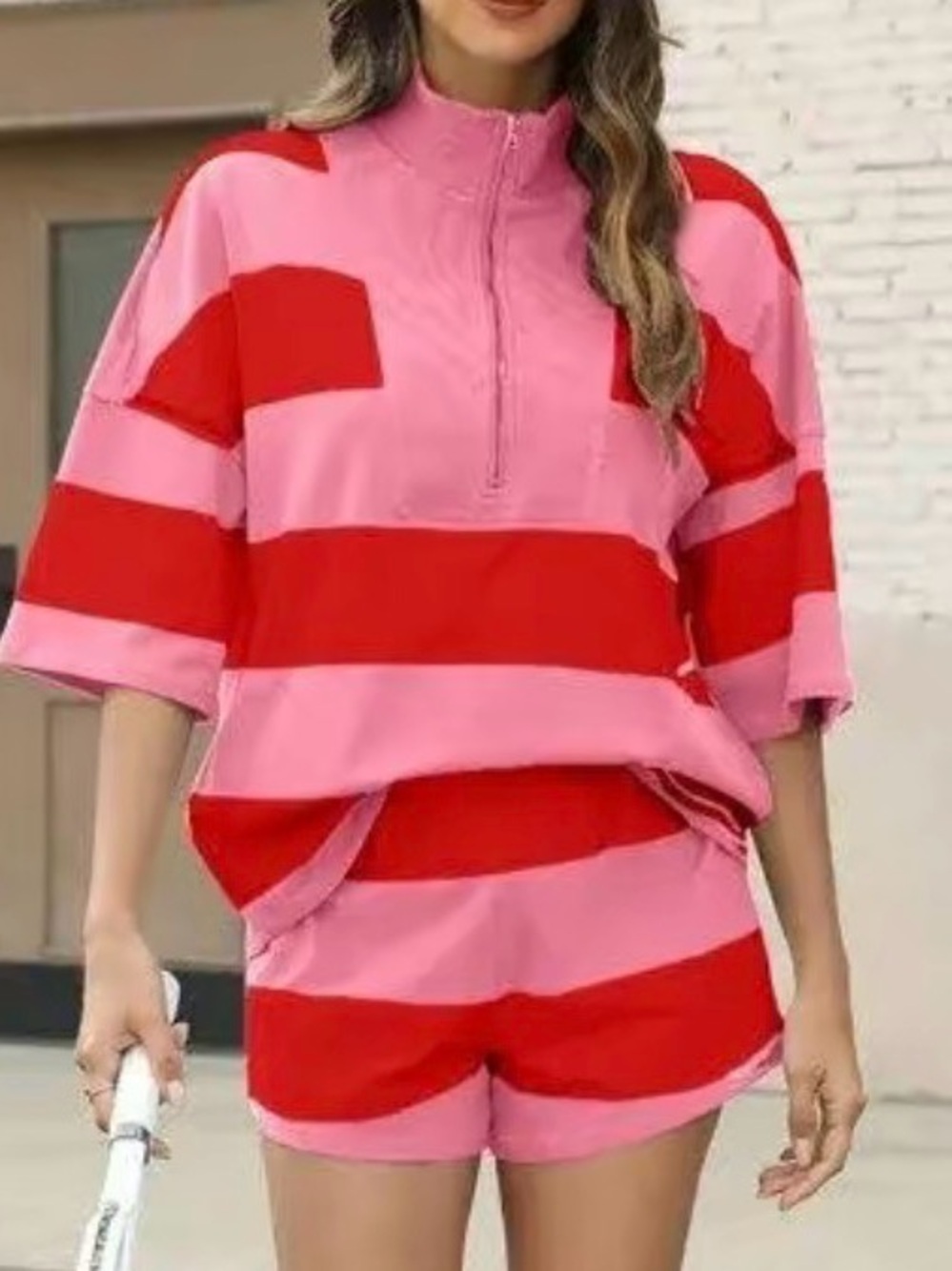 NWOT Pink and Red Striped Women's Two-Piece Set SIZE XL